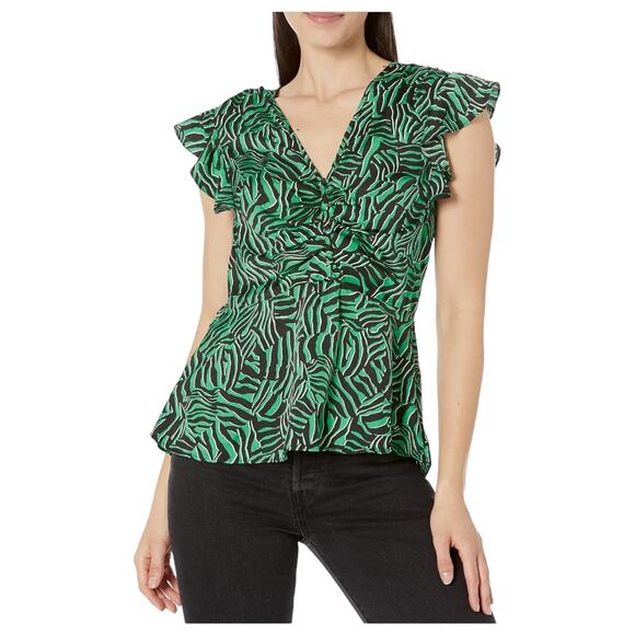 NWT! Michael Kors Zebra V-Neck Flounce Blouse - Size Medium - Picture 4 of 11